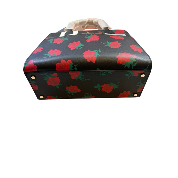 Kate Spade Madison Rose Toss Printed Medium Satchel Black Red Rose Floral KE536 - Picture 4 of 8